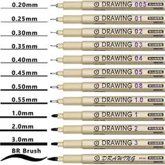 Fineliner Drawing Art Pens: 12 Black Fine Line Waterproof Ink Set Artist Supplies Archival Inking Markers Liner Professional Sketch Outline Crafts Anime Sketching Watercolor Zentangle Kit Stuff