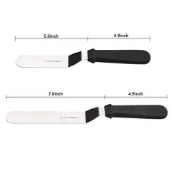 Angled Icing Spatula, Stainless Steel Offset Spatula, Cake Spatula Set of 2 Black 6, 8 inch Blade