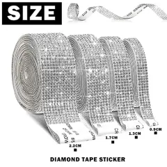 4 Rolls Self-Adhesive Crystal Rhinestone Ribbon, Diamond Bling Ribbons with 2 mm Rhinestones Sticker for Arts Crafts Wedding Birthday Party DIY Event Car Phone Decoration(Silver)