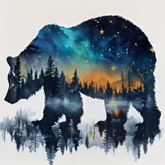 5D Diamond Painting Kit for Adults, Animal Bear Forest Scene, DIY Full Drill Diamond Art, 12x12 Inch