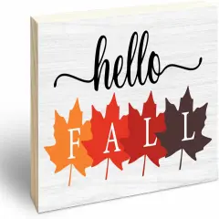 Hello Fall Wooden Block Sign Tabletop Decor - 3"X5"inch