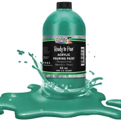 Pouring Masters Peppermint Metallic Pearl Ready to Pour Acrylic Pouring Paint - Premium 32-Ounce Pre-Mixed Fluid Acrylic Paint - Fluid Art Supplies for Canvas, Wood, Paper, Tile & Rocks
