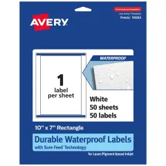 Avery Durable Waterproof Rectangle Labels with Sure Feed, 10" x 7"