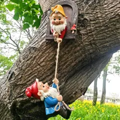 Climbing Gnomes Tree Faces Decor, Adorable Gnome Tree Hugger Fairy Garden Statue