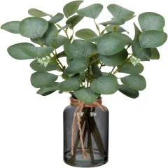 Artificial Eucalyptus Stems in Black Glass Vase