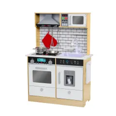 Lil' Jumbl Small Wooden Pretend Play Kitchen Set for Kids with Stovetop, Oven, and Interactive Features Natural
