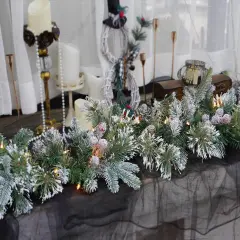 6 Feet - Christmas Garland, Snowy Garland, White Lights 50, Decorated