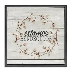 Stupell Industries Estamos Bendecidos con Algod&oacute;n Framed Floater Canvas Wall Art Black Floater Frame