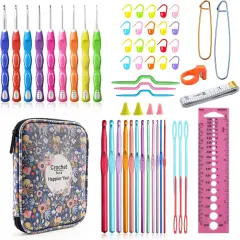 Professional Crochet Kit,9 Crochet Hooks Ergonomic Soft Grip,14 Aluminum Full Crochet Hooks Set with Case Include Crochet Accessories and Supplies
