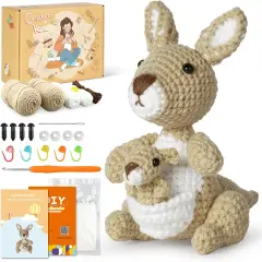 Beginner Crochet Kit - Animal Crochet Patterns, 40%+ Premium Yarn, Complete Crocheting Tools for Adults & Kids - DIY Craft Gift for Birthdays, Christmas (Kangaroo)