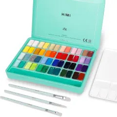 Gouache Paint Set, 48 Colors x 0.4oz, Twin Cup Jelly Design, bouns 3 Brushes & a Palette, Non-Toxic, Opaque Guache Paint for Canvas and Watercolor Paper - Perfect for Beginners, Students, Artists