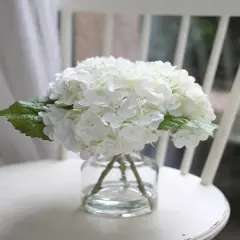 Real Touch Artificial Flowers With White Hydrangea in Vase for Home Decoration, Fake Hydrangea Centerpieces