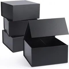 4-Pack Black Gift Boxes with Magnetic Lids, Square Collapsible Gift Wrap Box Magnet Clourse for Presents, Mothers Day, Birthday, Wedding, Bridesmaid Groomsman Proposal Box