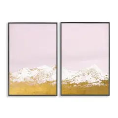 Stupell Industries Snow Tipped Mountains on Pink 2pc Framed Giclee Set Design by Gemma Bardot