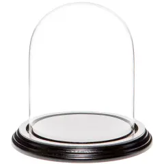 Plymor 4.5" x 6" Glass Display Dome Cloche Black Wood Veneer