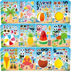 48 Sheets Summer Fun Make-a-Face Sticker Set for Kids &ndash; Create Your Own Faces with Beach, Tropical & Animal Stickers &ndash; Ideal Summer Crafts