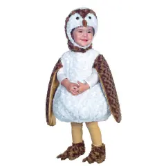 Toddler Plush Owl Costume Swirl Fur Bodysuit with Hood and Shoe Covers