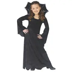 Sparkling Spiderella Girls Halloween Costume Velvet Dress with Spider Web Collar