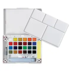 Sakura Koi Watercolor Half Pan - Set of 24 Sketch Box, Assorted Colors with Iridescent Medium