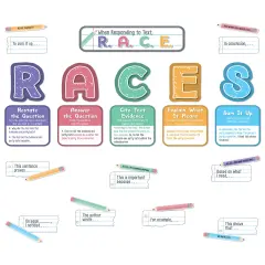 Carson Dellosa 37-Piece RACES Writing Process Bulletin Board Decorations Set, Pencil Cutouts, Sentence Strips, and Strategy Charts, ELA Classroom Decor and Teacher Supplies