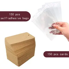 150 Pieces Earring Cards Necklace Display Cards with Bags,150 Earring Display Cards, 150 Pcs Self-Seal Bags, Kraft Paper Tags for DIY Ear Studs(Brown)