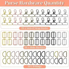 Keychain Bulk with Key Chain Swivel Hook D Rings and Slide Buckles for Handbag Purse Hardware Craft (1 Inch)