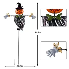Halloween Yard Stake, 46.4" Solar Lighted Metal Pumpkin Head Scarecrow Stake, Outdoor Decoration Garden Lawn Driveway Yard Sign for Halloween