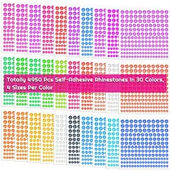 4950 Pieces Rhinestone Stickers, Adhesive Stick on Gems Face Jewels Stickers Self Adhesive Rhinestones for Crafts, Makeup and Decorations (30 Colors, 4 Sizes)