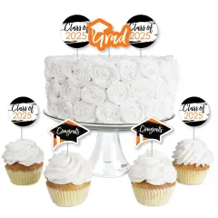 Big Dot of Happiness Orange 2025 Graduation Party - Dessert Cupcake Toppers - Clear Treat Picks - Set of 24