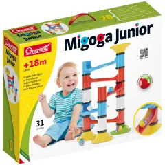 Quercetti: Migoga Junior - Marble Run &ndash; 31pc Stacking & Track Building Toy, Large Colorful Pieces & Rattle Balls, Interactive Play, Toddler-Kids 18mo+