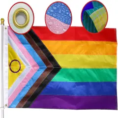 Premium New Progress Pride Flag 3x5 Ft Outdoor, Longest Lasting Heavy Duty Nylon 220D Sewn Stripes | All Inlcusive Progressive Flags House Decoration Banner