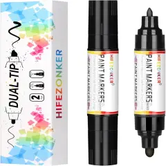 Black Paint Pen Black Paint Marker - 2 Pack Dual Tip Oil Based Black Permanent Markers,Extra Fine Tip & Medium Fine Tip(0.7mm & 3mm),Quick Drying, Waterproof, Marker Pen for Fabric (2 Black)