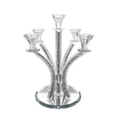 Crystal Candelabra Round Design - 5 Arm with Inner Gemstones Silver