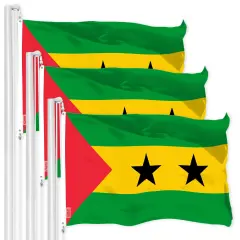 G128 3 Pack: Sao Tome and Principe Flag | 3x5 Ft | LiteWeave Pro Series Printed 150D Polyester | Country Flag, Indoor/Outdoor, Vibrant Colors, Brass Grommets