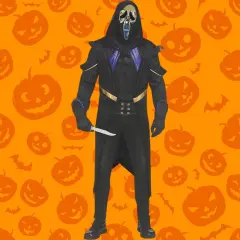 6 Feets Adults Masquerade Ghost Killer Costume with Hood and Gold Mask