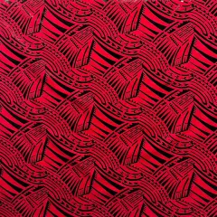1 Yard Polynesian Traditional Pattern Foil Fabric Shiny Polyester 60 Inches Wide Red & Black
