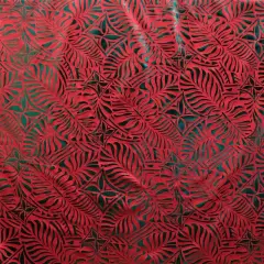 1 Yard Monstera Leaf Tiare Fabric Polyester Foil Print 60 Inches Width Red & Green
