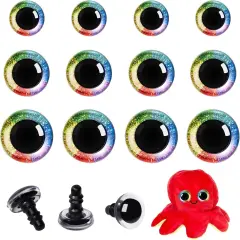 12pcs 20-30mm 3D Rainbow Glitter Safety Eyes for Crocheting with Washers