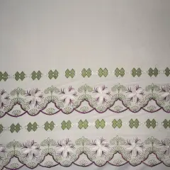 1 Yard Plumeria Flower Embroidered Double Border Polyester Fabric 56 Inch Width White