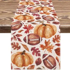 AnyDesign Fall Table Runner Pumpkin Football Maple Leaves, 13 x 72 Inch