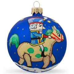 Nutcracker on Horseback Glass Ball Christmas Ornament 3.25 Inches