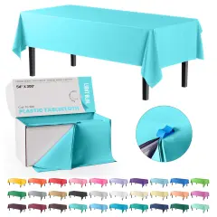  Party Solids 54" x 300' Plastic Table Cover Roll with Slide Cutter &ndash; Cut-to-Size Dispenser Box &ndash; Makes Up to 36 Disposable 8' Rectangle Tablecloths by Exquisite Light Blue