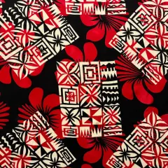 1 Yard Hibiscus Geometric Floral Design Rayon Fabric 45 Inches Width Red