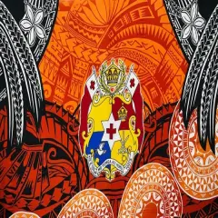 Kingdom of Tonga Seal Plumeria Tattoo Design Polyester Sarong 72" L x 45" W Orange