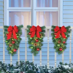 Collections Etc Solar Powered Festive Swags with Ornaments - Set of 3