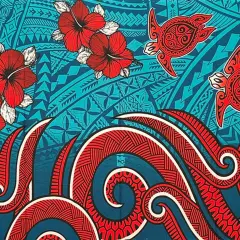 Hibiscus Turtles Waves Polyester Sarong 72" L x 45" W Teal