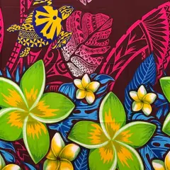 Talofa Samoa Plumeria Flower Sarong 72" L x 45" W Wine