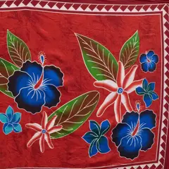 72" L x 45" W Tropical Flowers Banana Leaf Sarong Polyester Fabric Red
