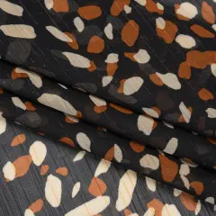 1 Yard Black, White and Tan Spots Crinkled Polyester Chiffon with Metallic Gold Pinstripes Fabric 55 Inch Wide