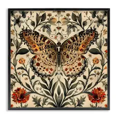 Stupell Industries Baroque Butterfly & Botanicals Framed Giclee Wall Art Design by Walker Noble